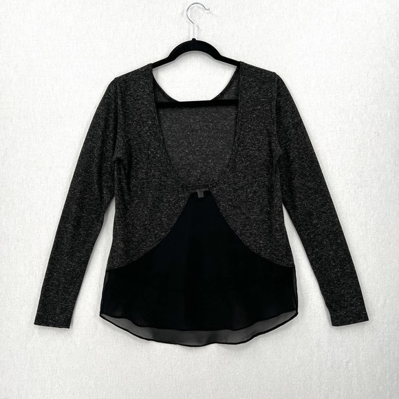 LNA Shirt Womens XS Gray Marl Black Scoop Back Sheer Panel Long Sleeve Top Tee - Picture 2 of 13